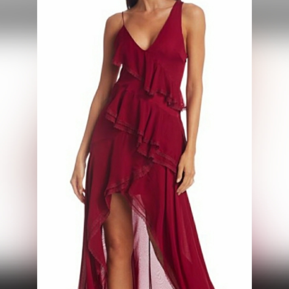 Alice + Olivia Burgundy Ruffle Midi Dress - Picture 3 of 9
